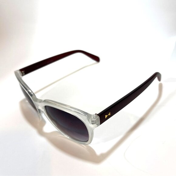 Lauren Conrad Clear Frame Cat-Eye Sunglasses With Burgundy Arms & Gradient Lense - Picture 2 of 4